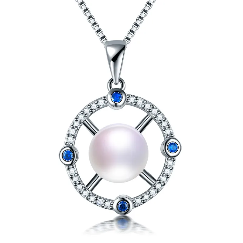 Белый Dainashi Top Quality Genuine Natural Freshwater Pearl Necklace for Women 925 Sterling Silver Blue Zircon Pendant Jewelry - Цвет камня: Белый