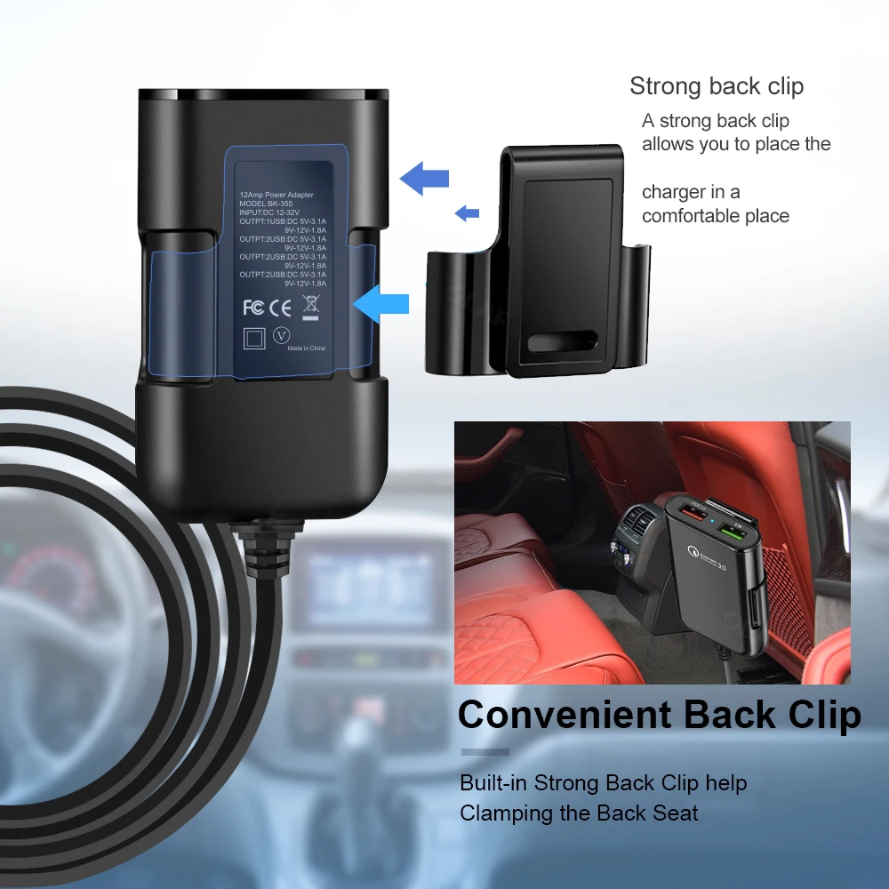 Olaf 4 USB Quick Charge 3.0 USB Car Charger For Xiaomi mi 9 Huawei P30 Pro Tablet QC3.0 Fast Car Charger Adapter with 1.7m Cable