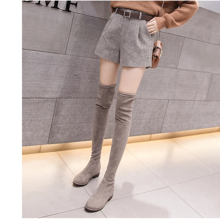Широкие шорты осень зима женские шерстяные шорты элегантные модные повседневные шорты трапециевидной формы с высокой талией свободный пояс 5636 50