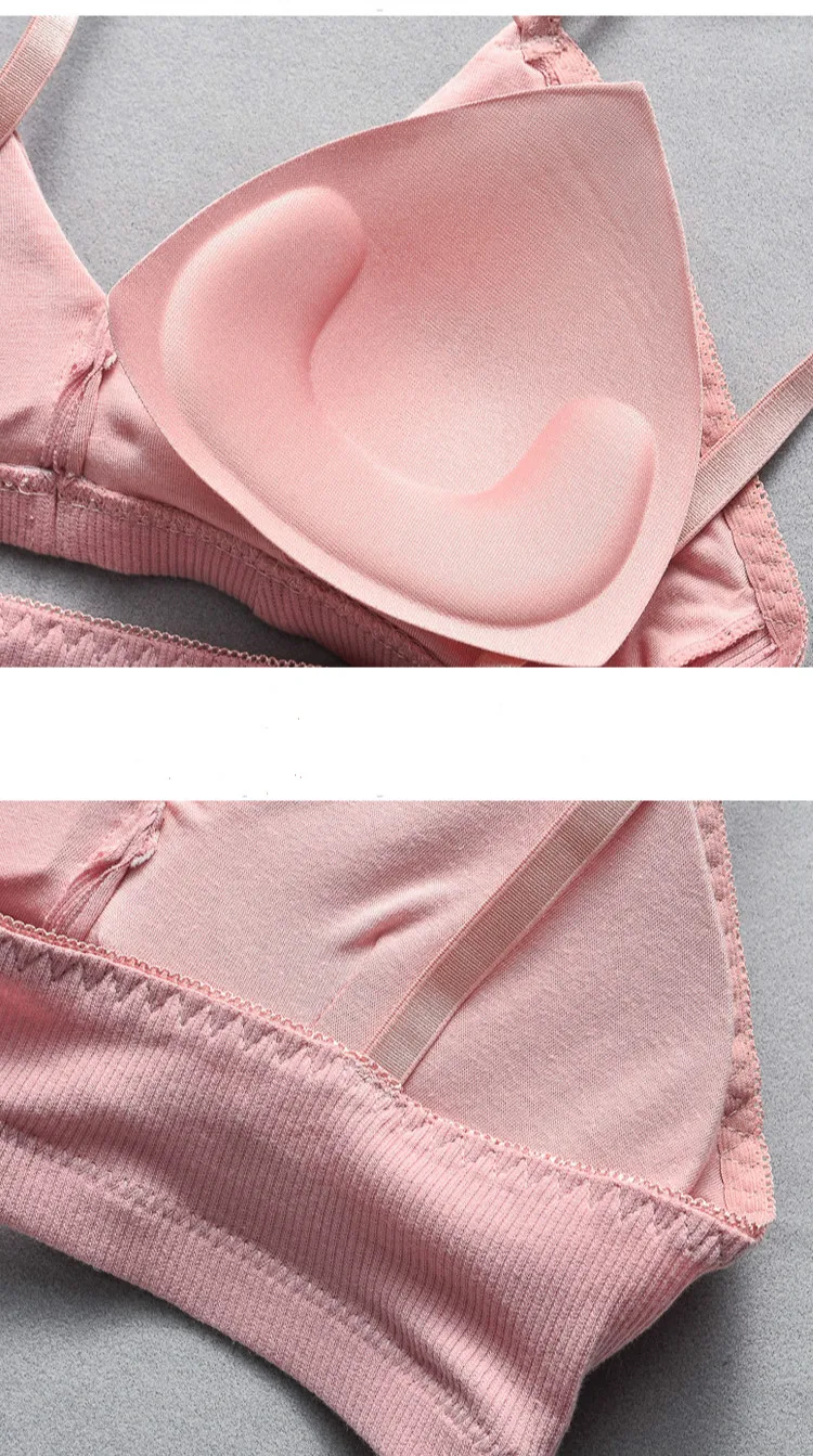 new triangle cup no steel ring bra girl sexy deep V thread cotton Bikini wrapped bra suspender bandeau bra