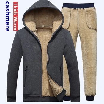 

Winter Men Set Warm Thick Hooded Jacket+Pants 2PC Sets Men Lamb cashmere Hoodies Zipper Tracksuit Man Sports Suit Plus size 6XL