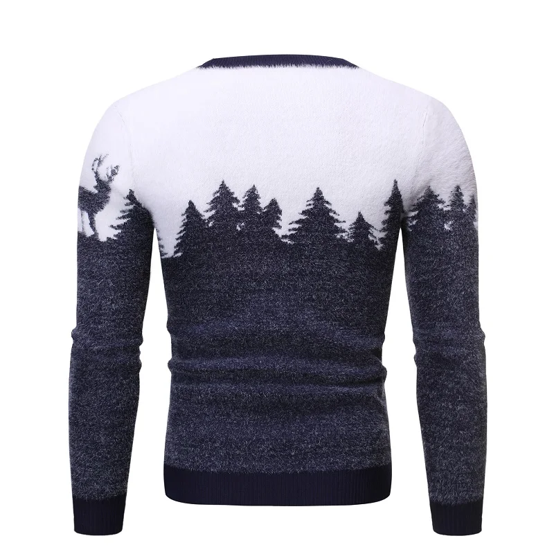 Осень и зима мужской пуловер с круглым вырезом свитер с принтом оленя свитер мужской Тонкий Повседневный свитер J786