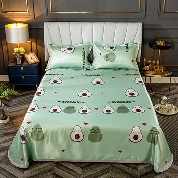

Summer Cool Sleeping Bed Sheet 230x250cm Avocado Printed Soft Breathable Bed Mat Mattresses Cover for Adults Kids w/2 Pillowcase