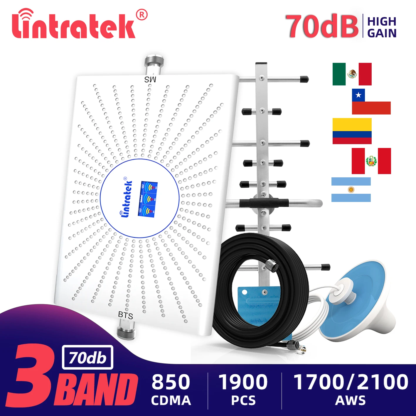 Усилитель сотовой связи Lintratek 3G 70 дБ 2G 4G LTE CDMA UMTS PCS AWS усилитель сигнала B5 B2 B4 850 1700
