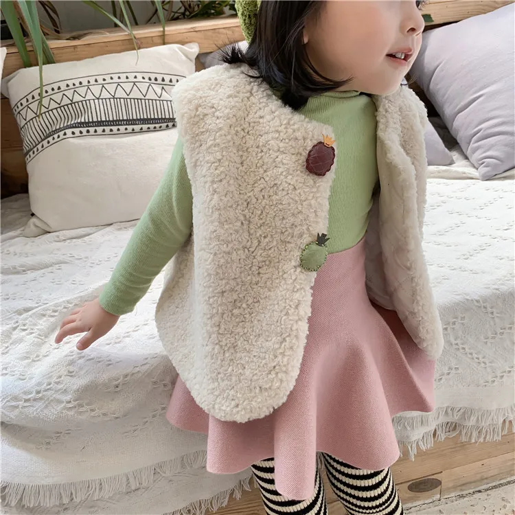 

Baby Kids Fall/Winter Waistcoat 2019 New Korean Girl Pineapple Dark Button Lamb Wool Vest Infant Toddler Girl Warm Thicken Vest