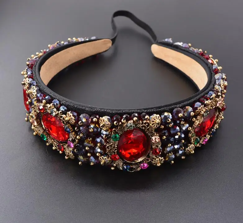 Vintage wide-brimmed crystal headband Baroque court hair accessories Korean simple elastic headband jewelry