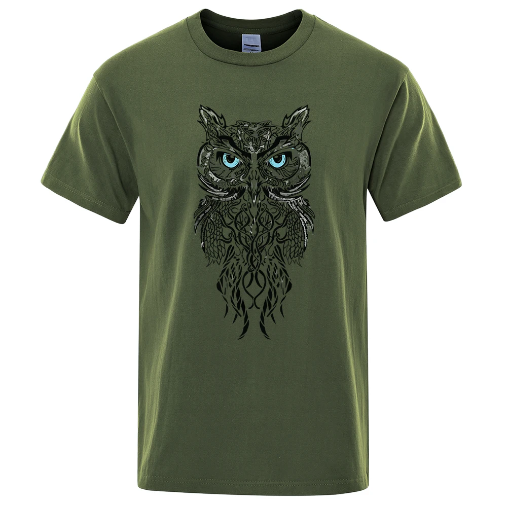 Funny Blue Eyed Owl Street Printed T-Shirt Men Loose Oversized T Shirts Summer Cotton Tee Clothing Soft Comfortable Short Sleeve