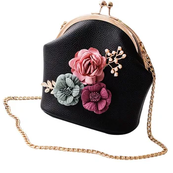 

Women Fashion Stereo Flowers Shoulder Bag Ladies Small Vintage Tote Bag Purse Chain Handbag Messenger Bag Clutch Bag for Girls b