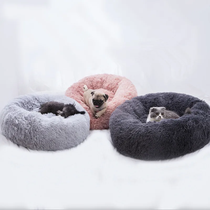 

Long Plush Super Soft Pet Bed Kennel Dog Round Cat Winter Warm Sleeping Bag Puppy Cushion Mat Portable Cat Supplies 40/50/60cm