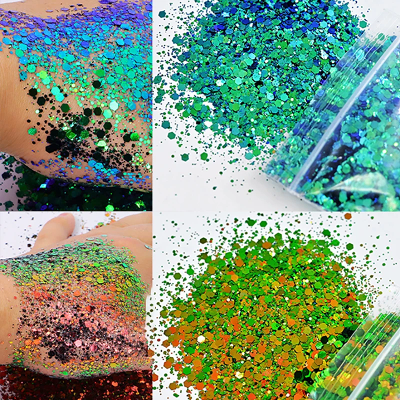 

50g 3D Chameleon Glitter Hexagon Mixed Size Nail Flakes Sequins Manicure Decoration Uv Polish DIY Nail Tips Sequins Slice H&*&