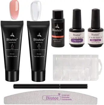 

8pc/kit 15G Biutee Poly Gel Nail Kits 15g Crystal UV Poly Nail gel French Nail Art Clear Color Brush Nail Gel 100PCS Nail