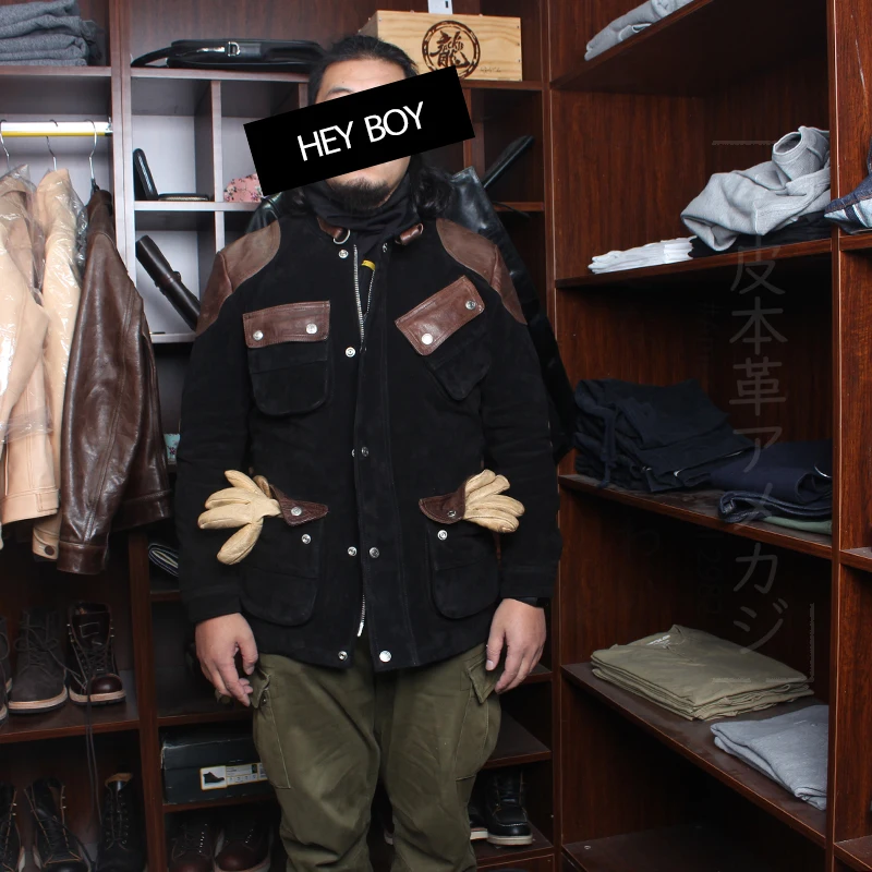 70% OFF Read Description! Army style hunting coat genuine cow suede leather M65 outerwear mens cowhide leather hunt jacket