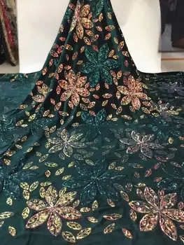 

Latest African lace fabric 2019 High Quality Velvet Lace royal Blue Green Gold Nigerian Lace Fabrics For Wedding dress 5 yards