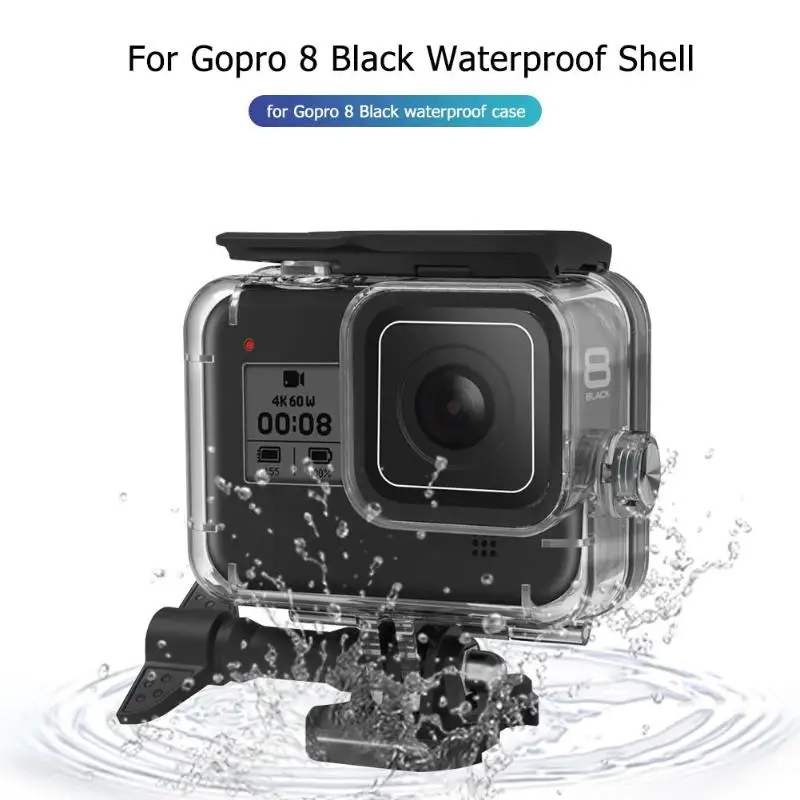 

60m Underwater Waterproof Case for GoPro Hero 8 Protective Shell Cover Housing Black Camera Lens Filters 60M Diving Swimming Set