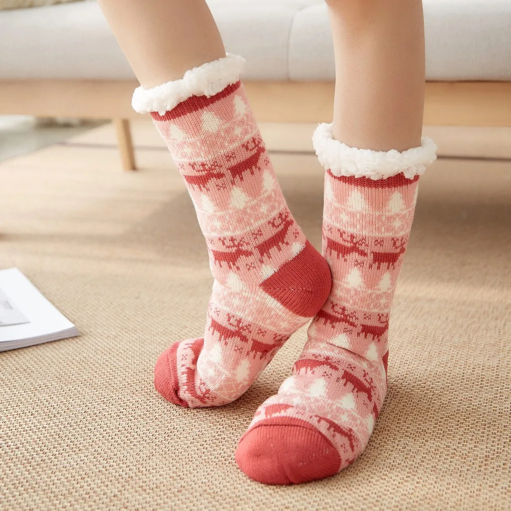 Рождественские Женские забавные носки, зимние хлопковые носки с милым принтом, толстые носки-тапочки, зимние теплые новогодние носки, Chaussette Femme