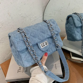 

2020 Fashion chain Shoulder Bag Women denim Quilted Bag Female Luxury Handbags Women Bags Designer Sac A Main Femme