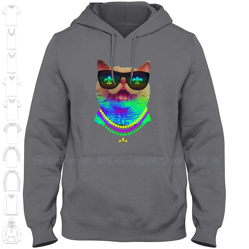 Gatto Mardi Gras Con Collana Di Carnevale Felpa Con Cappuccio A Maniche Lunghe Con Perline Mardi Gras Cat Con Perline Di Carnevale Veneziano