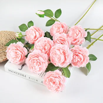 3 HeadBouquet Peony Artificial Flowers Rose Romantic DIY Fake Silk Peonies Rose Flower Plants for Wedding Party Home Decoration
