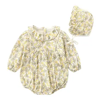 

Famuka Baby Girl Long Sleeve Romper with Sunhat 100% Cotton Jumpsuit for New Born Baby Spring Summer Infant Clothes ropa de bebe