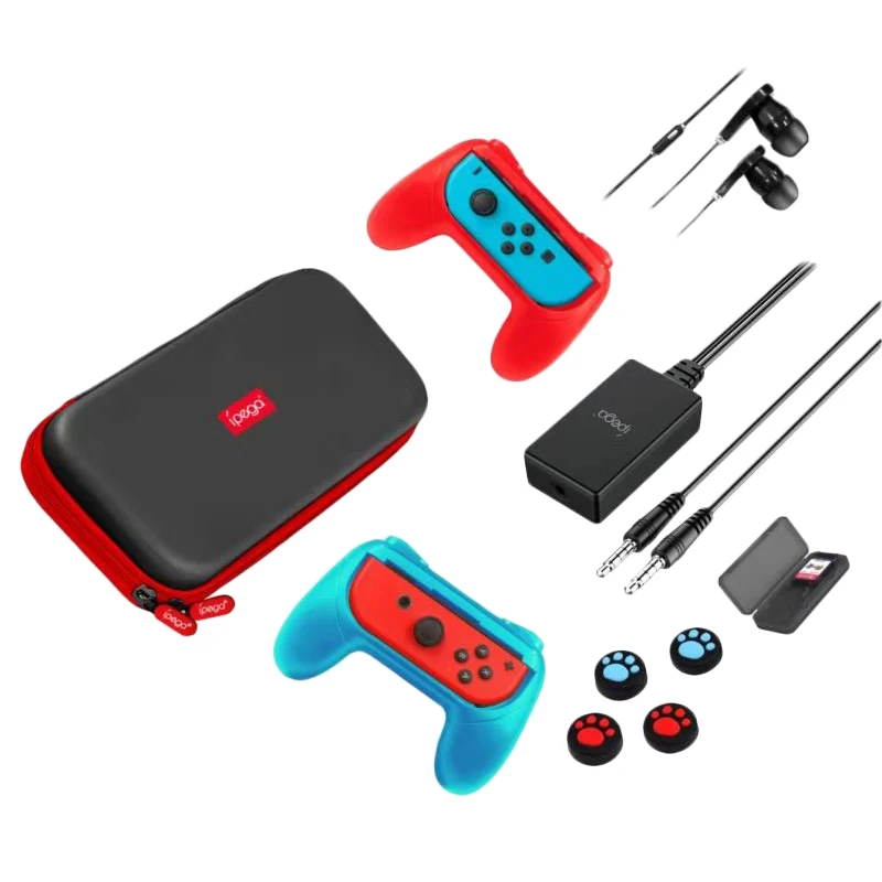 

Ipega 18 in 1 Accessory Set for Nintendo Switch Gamepad/Tf Card Case/Thumb Stick Cap/Protect Cover/Earphone/Mic Converter/Storag