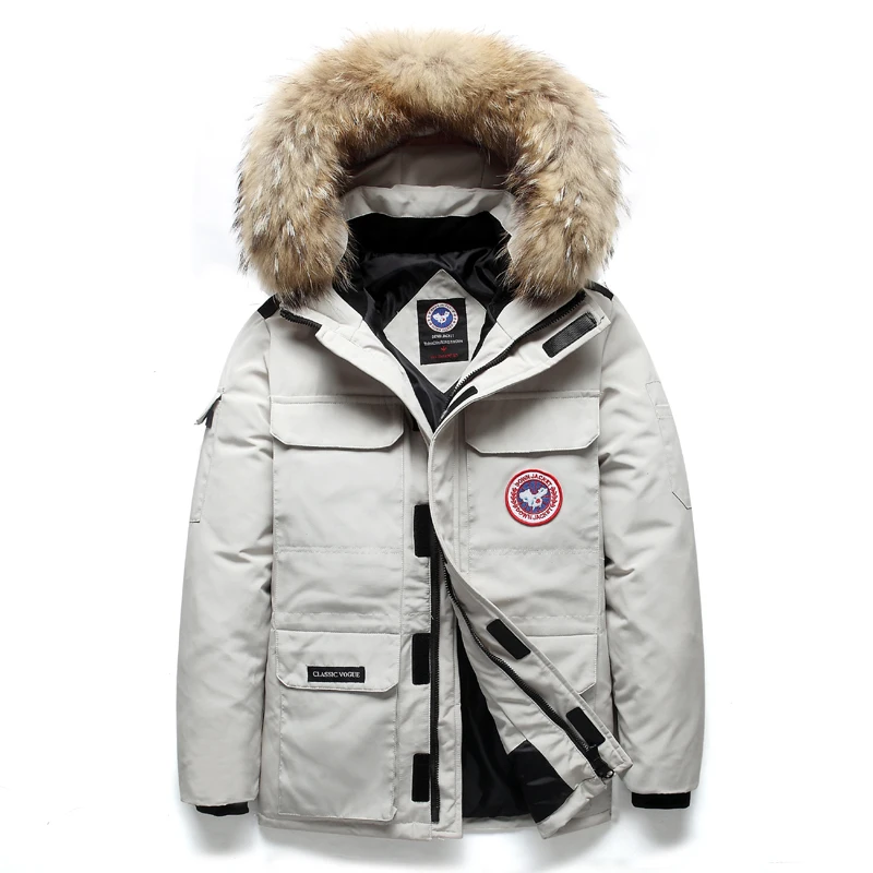 Ceny 90% dół kurtki mężczyźni kobiety zima męska kanada biała kaczka dół płaszcze moda grube ciepłe wiatroszczelne wodoodporne futro dół płaszcze mężczyzn