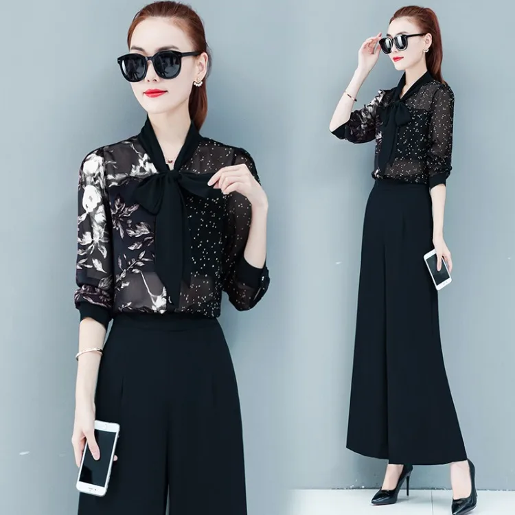 

2019 Autumn New Style Graceful Two-Piece Set Debutante Elegant High-waisted Loose Pants Slimming Versatile Fashion WOMEN'S Suit