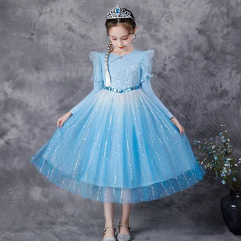 

Long-sleeved Princess Dress Children's New Skirt Fluffy Yarn Skirt Autumn and Winter Flower Girls Children Clothing Kids Party