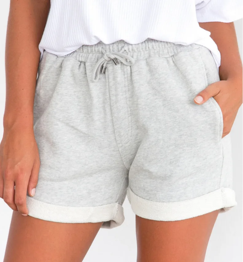 Летние повседневные скрученные боковые шорты женские трикотажные спортивные шорты женские эластичный шнурок на талии карманные короткие брюки