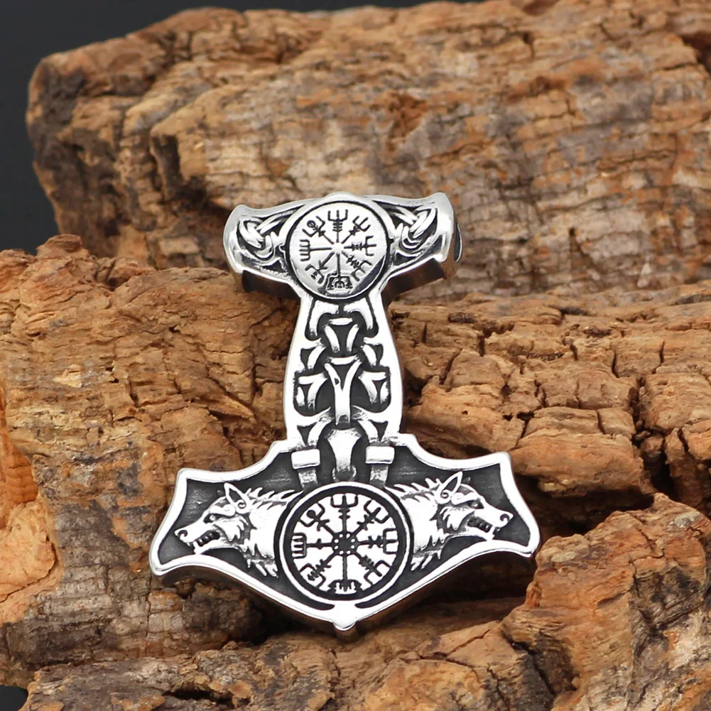 Скандинавский Викинг из нержавеющей стали Тор молот Мьёльнир odin wolf vegvisir кулон ожерелье с валкнутом подарочный пакет