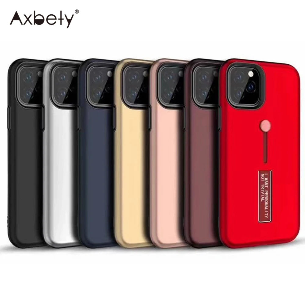 

AXBETY For iPhone 11 Case Fashion Finger Loop Strap Cover For iPhone 11 Pro Max Hide Stand Holder Armor Shockproof Back Case