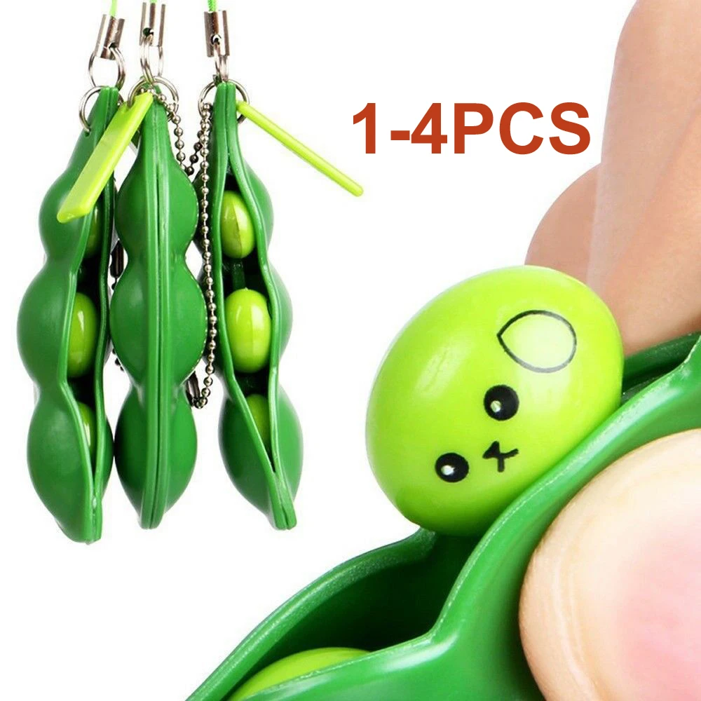 4X Soy Bean Pea Pod Fidget Stress Toy Keyring Stress Relief Anti-Anxiety 