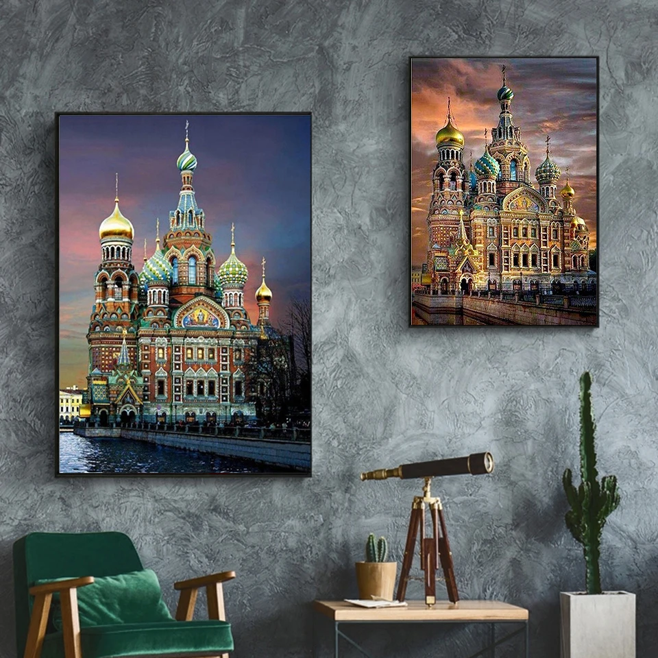 AZQSD 3D Diy Алмаз Вышивка Живопись Санкт Петербурге Церковь Украшения Дома Вышивки