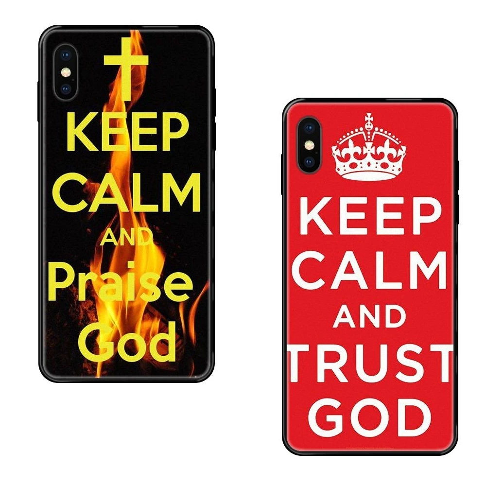 Постер с надписью Keep Calm And Trust God детский черный мягкий чехол рисунком для телефона