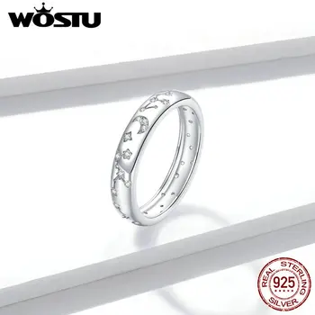 

WOSTU S925 Sterling Silver Clear platinum CZ Shining Stars Finger Rings for Women Engagement Wedding Statement Jewelry FNR148