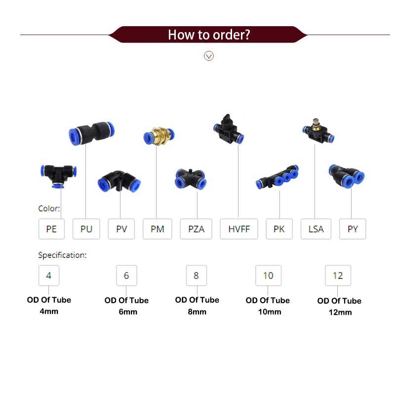 공압 피팅 퀵 커넥터 에어 호스 튜브 커넥터 10 개, 플라스틱 PU PY 4mm 6mm 8mm 10mm 12mm 플러그 푸시