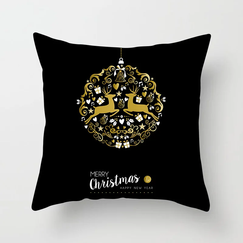 Наволочка 45*45 Рождественская наволочка для подушки черный золотой Рождественский принт полиэстер наволочка - Цвет: 07
