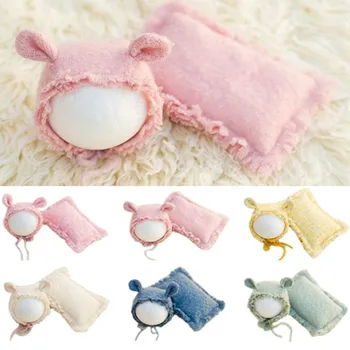 

2 Pcs/set Baby Bonnet Hat Pillow Set Newborn Posing Photography Props Infants Photo Shooting Cap Pillows Gifts