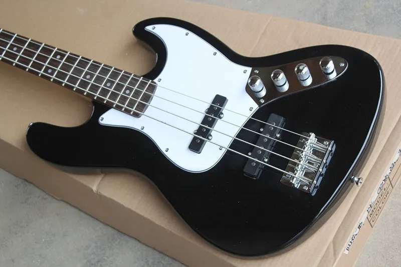 Заводской магазин черная 4 струнная бас гитара белая накладка Электрический джаз