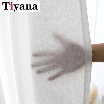 

Modern White Window Curtains for Living Room Thick Blind Cotton Linen Sheer Tulle Curtain Grey Solid Window Drapes M047Y