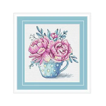 

Flower New Product Fishxx Cross Stitch Kit B1525 Teacup Flower Hand Embroidery Precision Printing