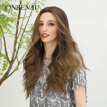 

JONRENAU Synthetic Long Natural Wave Hair Ombre Brown to Blonde Light Brown Wigs for White/Black Women Party or Daily Wear