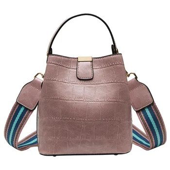 

New Designer Bucket Bags Famous Brand High Quality Leather Women Bags 2019 Wide Shoulder Crossbody Bags Crocodile Pattern Sac