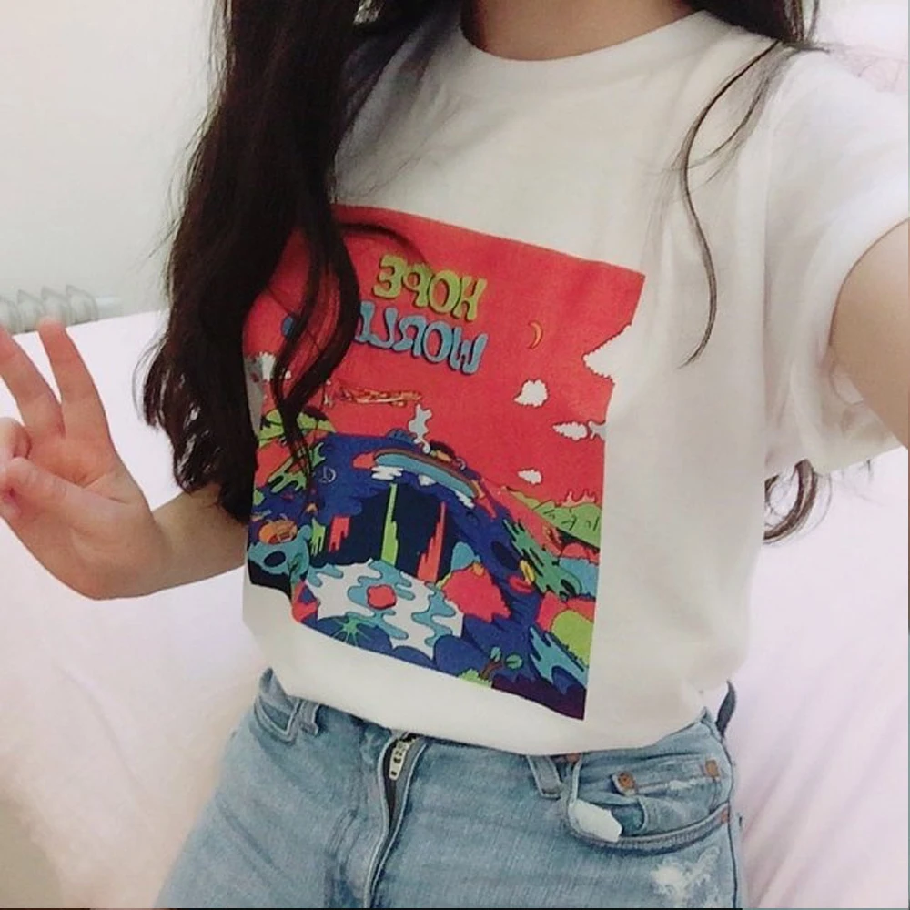 Модная женская футболка Hope World J-Hope Mixtape Hixtape Kpop, крутая белая футболка с коротким рукавом, графическая одежда Tumblr