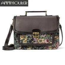 Annmouler винтажная женская сумка дизайнерская сумка кошелек из искусственной кожи Цветочная сумка через плечо тканевый ретро портфель сумка