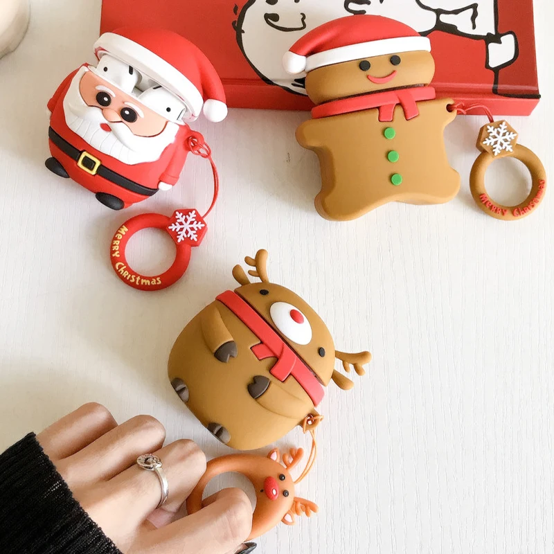 Милая Рождественская мультяшная гарнитура чехол для Apple Airpods 1 2 наушники силиконовый Санта Клаус защитный чехол для Airpods аксессуары