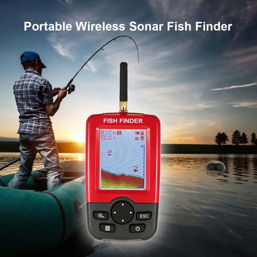 

Wireless Fish Finder Portable with LED Backlight Color LCD Sonar Sensor Transducer Fishfinder Fish Alarm Depth Locator