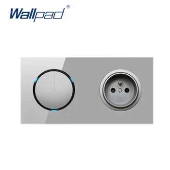 

Wallpad 3 Gang 2 Way With EU French Grey Wall Power Socket Outlet Crystal Glass Panel 16A Grounded With Child Protective Lock