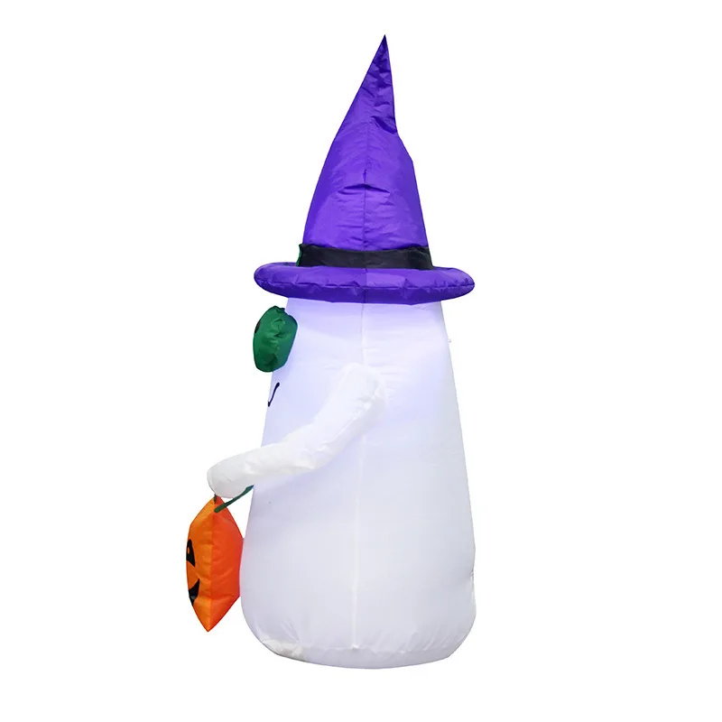 120CM 4 Foot Inflatable Ghost With Witch Hat Holding Pumpkin Bag Halloween LED Illuminate Toys Indoor Outdoor Yard Decorations 4