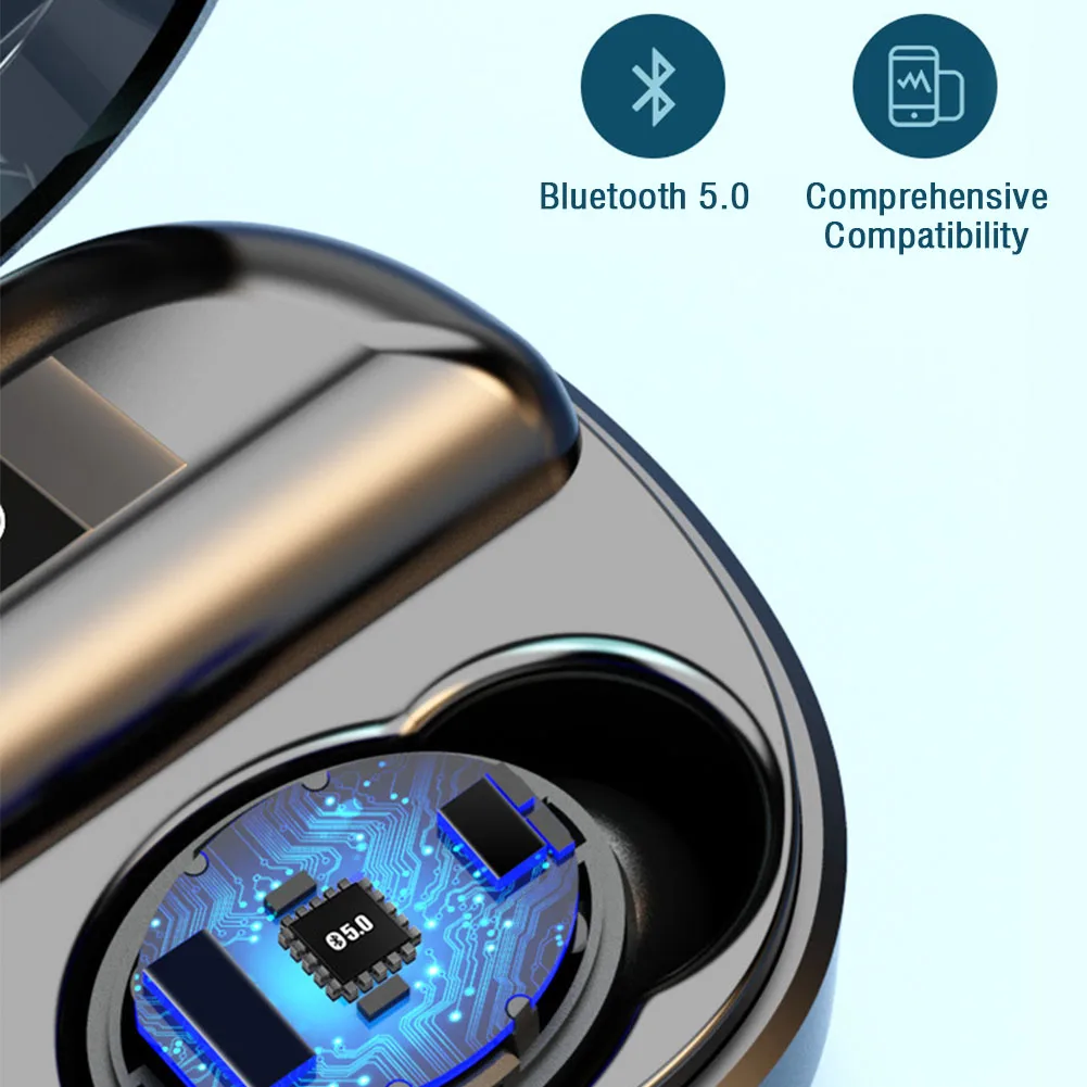Bluetooth 5,0, держатель для телефона, эргономичный, TWS, водонепроницаемый, светодиодный, с дисплеем питания, беспроводные наушники, Автоматическое Сопряжение, сенсорное управление, стерео музыка