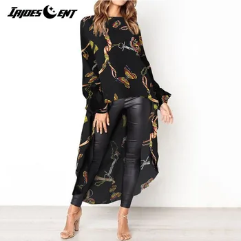 

Women Plus Size Blouses New Print Ladies Long Shirt Sexy Fashion Office Lady Tops Long Sleeve Chain Print Belt Casual Shirt Tops